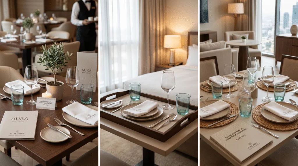  Consistent premium table setup across multiple hotel properties