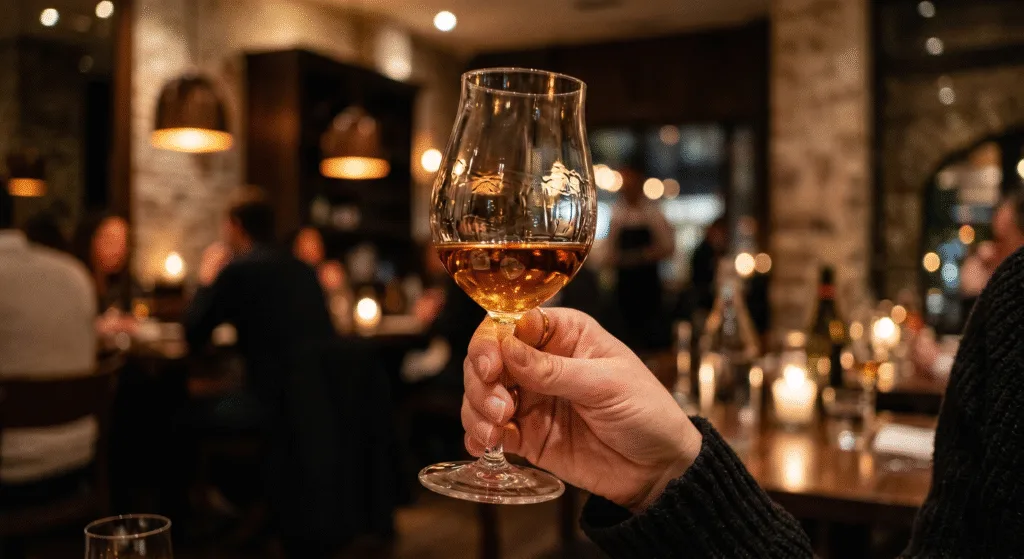 Evaluating handmade glassware under warm hospitality lighting in a real-world environment