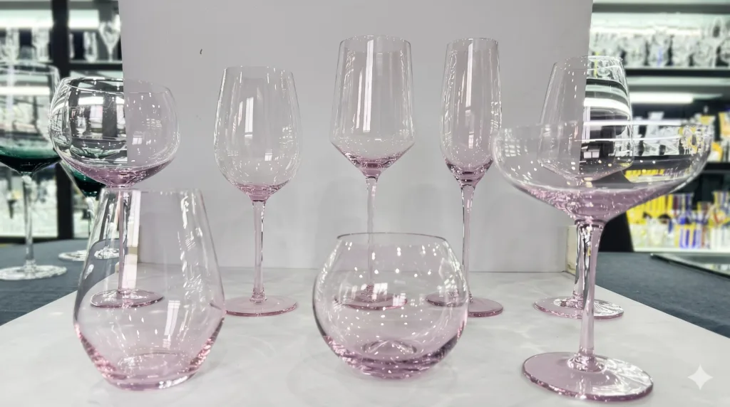 Why You Can’t Just Ask for “5% Less Green” in Mass-Colored Glass Multiple glassware shapes produced from the same color melt