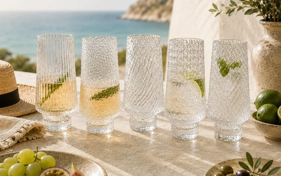 Textured highball and long drink glasses