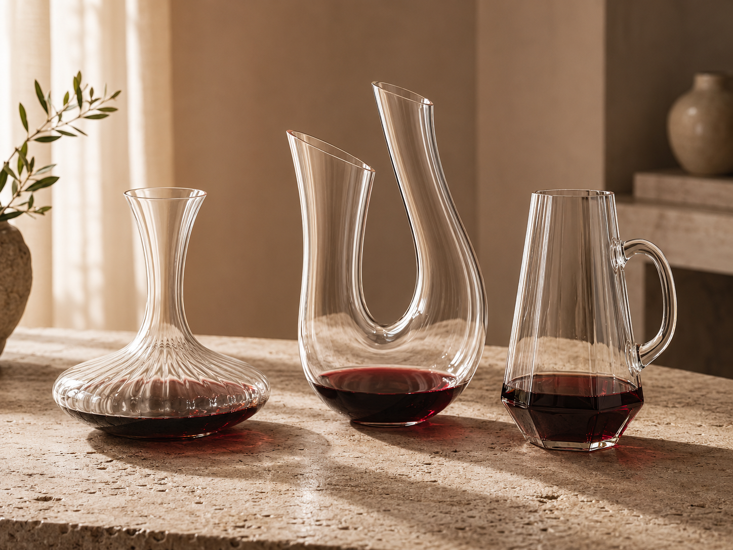 Elegant glass decanters for serving and display