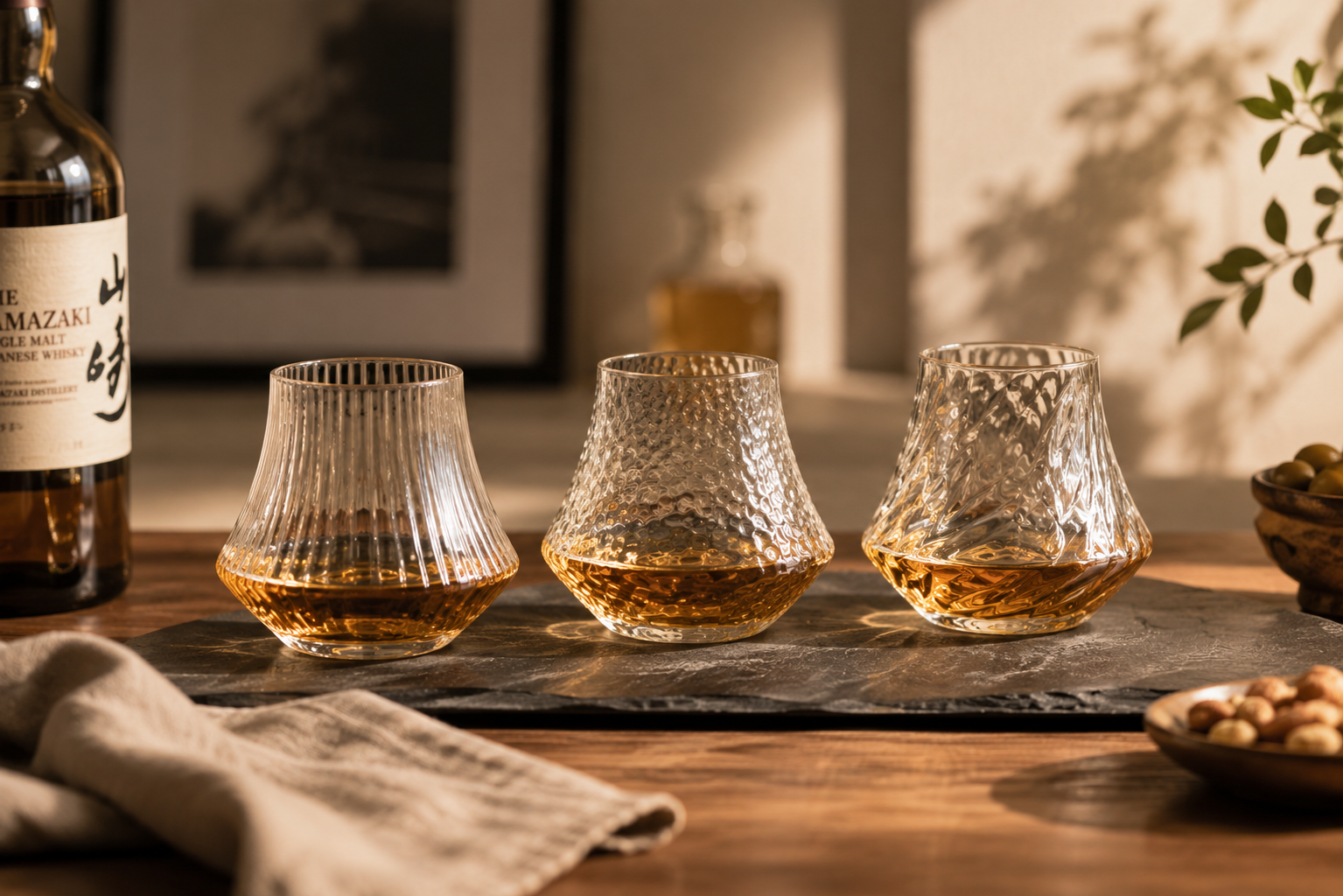 Textured whisky glasses