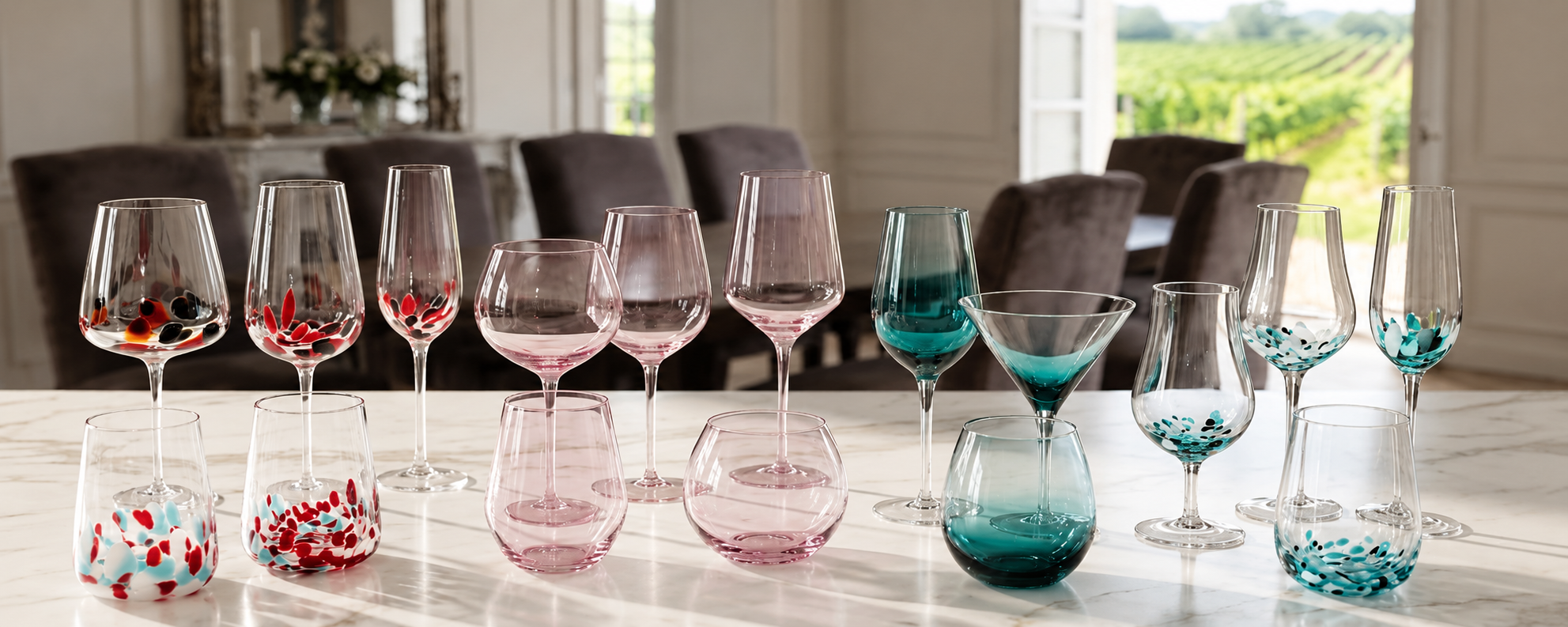Glassware with contrasting colour accents