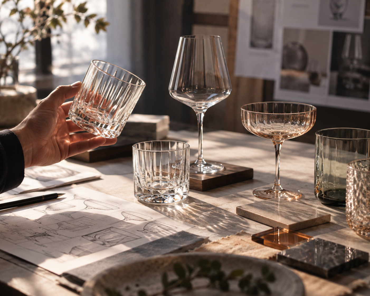 Handmade glass craftsmanship in a workshop