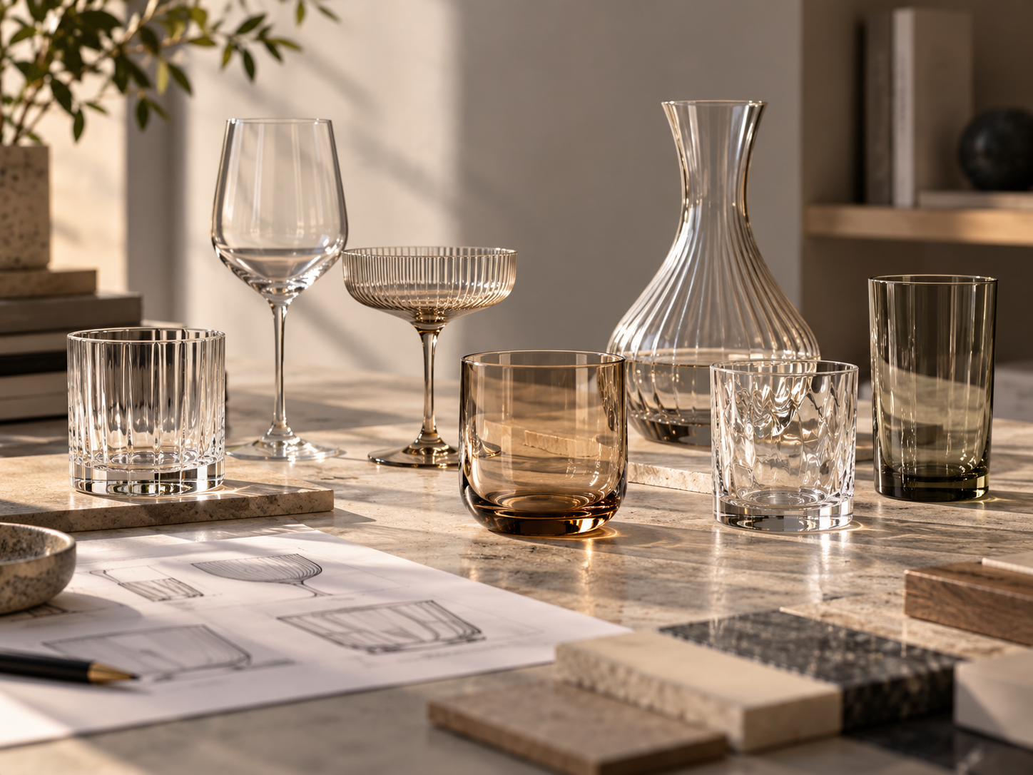 Curated glassware collection prepared for a brand project