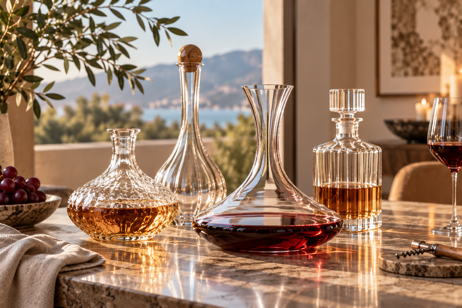 Decorative handcrafted glassware arranged in a refined interior setting