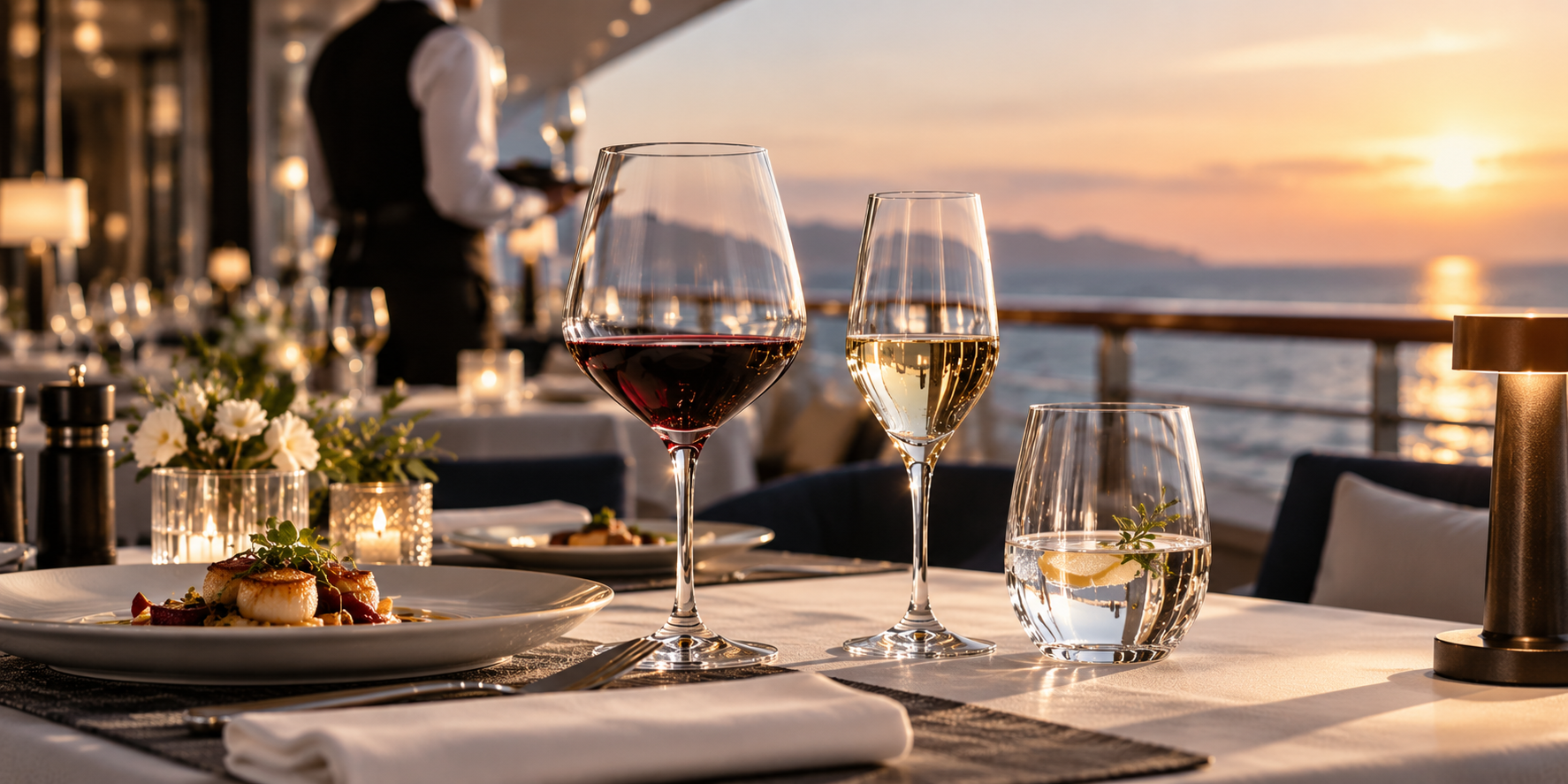 Elegant restaurant table setting with premium glassware
