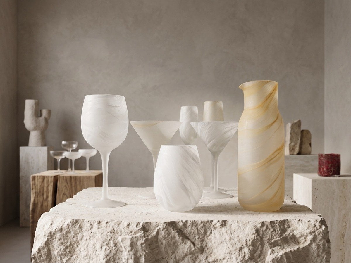 Colored glassware in warm transparent tones